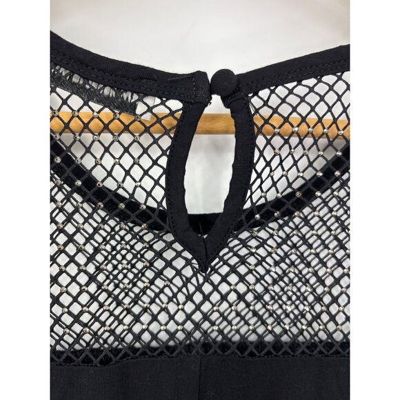 RM Rebecca Minkoff Mesh Lattice Embellished Stretch Top Black 1X NWOT - Picture 6 of 7